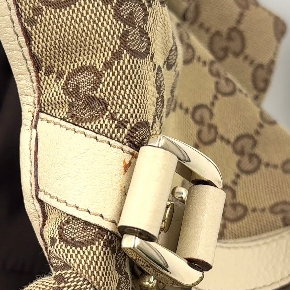 Pre-Owned Abby tote bag Shoulder bag beige Leather Canvas Silver 130736 GUCCI