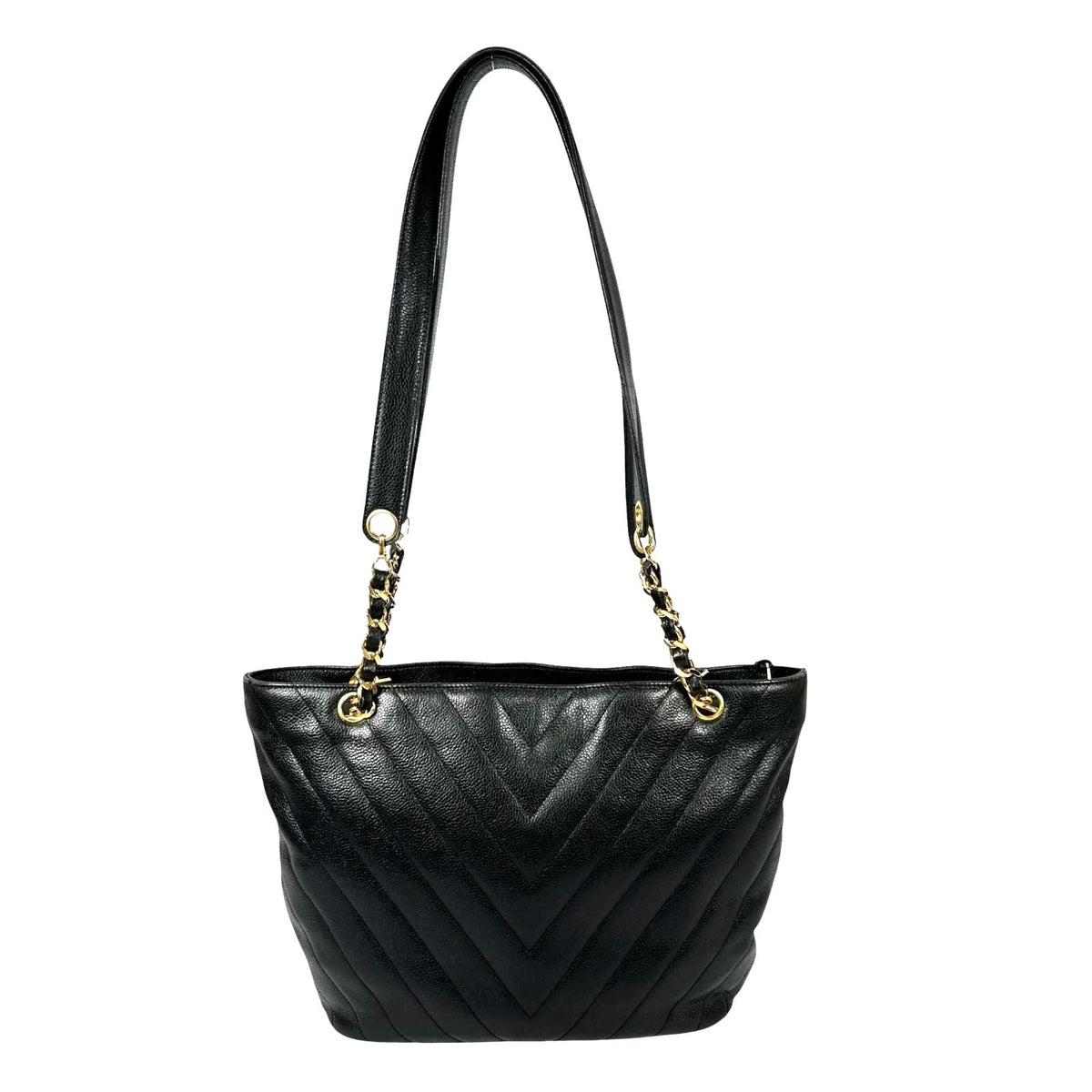 Pre-Owned V-stitch chain Shoulder bag black Grained Calfskin Gold CHANEL