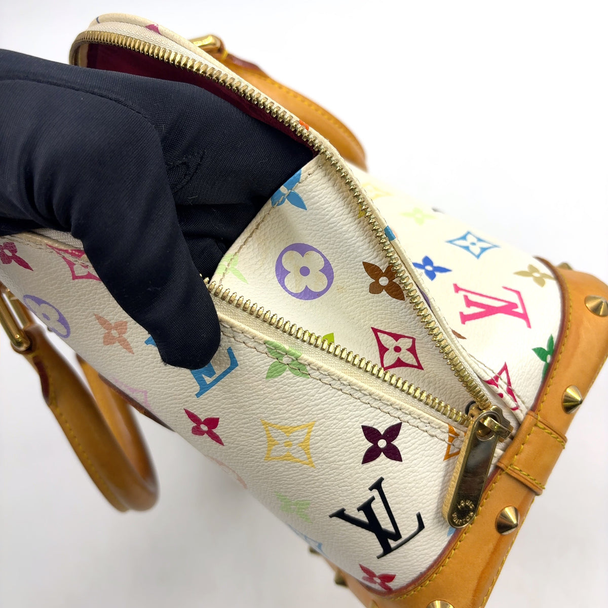 Pre-Owned Alma monogram multicolor Bron Handbag white Leather PVC Gold M92647 LOUIS VUITTON