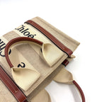 Pre-Owned Chloe Woody small tote Handbag Brown beige Leather Canvas Chloe