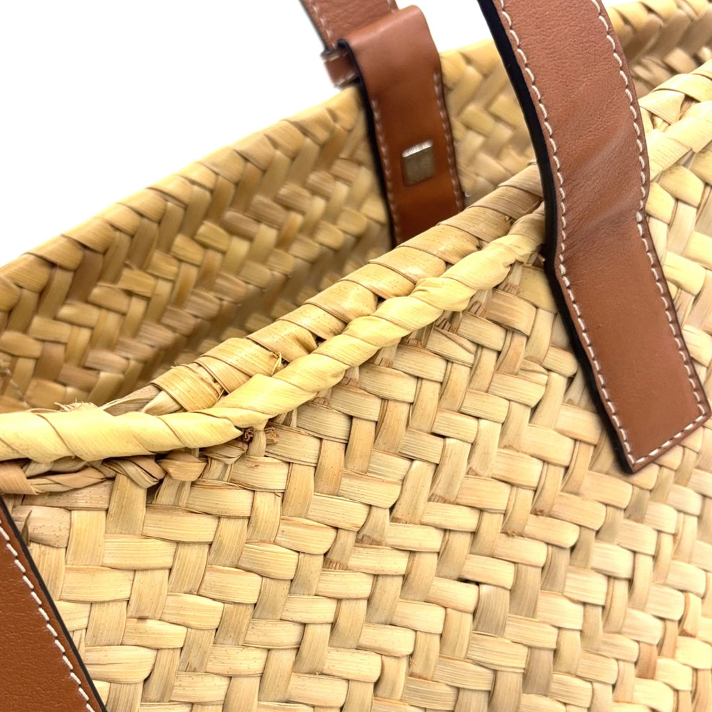 Pre-Owned basket bag Small Handbag Brown light beige Leather Raffia Silver LOEWE