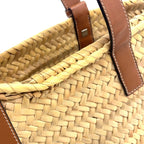 Pre-Owned basket bag Small Handbag Brown light beige Leather Raffia Silver LOEWE