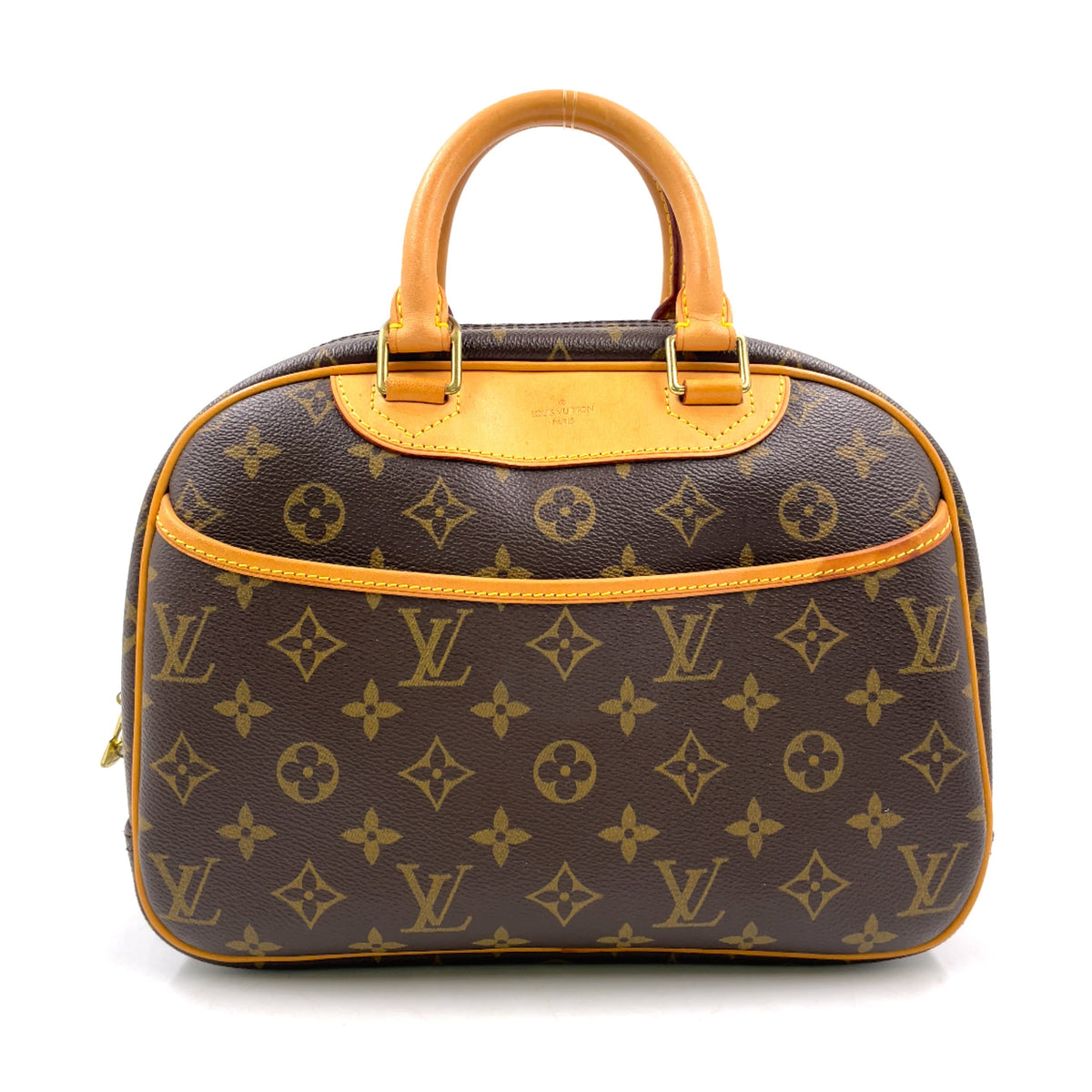 Pre-Owned Deauville Bowling Vanity monogram Handbag Brown Leather PVC Gold M47270 LOUIS VUITTON