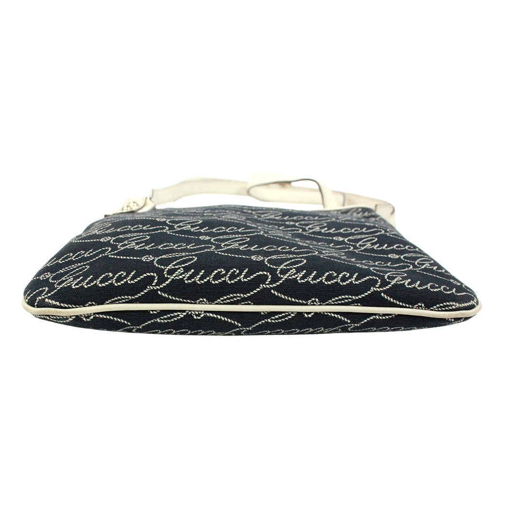 Pre-Owned flat Shoulder bag Navy white Leather Canvas Gold GUCCI