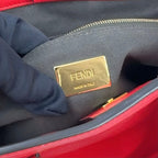 Pre-Owned FF Tote Shoulder bag Handbag Red Leather Gold FENDI