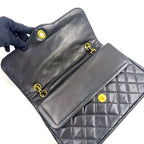Pre-Owned Paris exclusive matelasse double flap 6-digit serial number Shoulder bag black lambskin Gold CHANEL