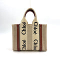 Pre-Owned Chloe Woody small tote Handbag Brown beige Leather Canvas Chloe