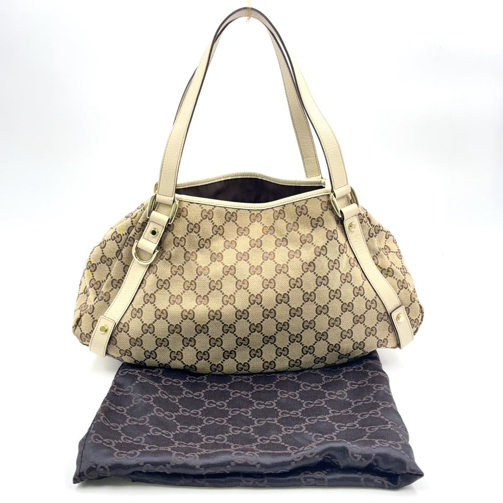 Pre-Owned Abby tote bag Shoulder bag beige Leather Canvas Silver 130736 GUCCI