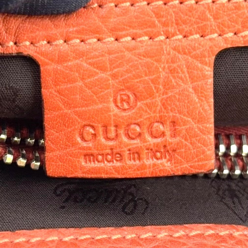 Pre-Owned Bamboo tote bag Orange brown beige Leather Canvas Silver 232947 GUCCI
