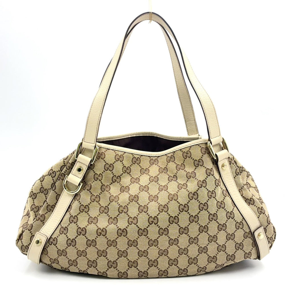 Pre-Owned Abby tote bag Shoulder bag beige Leather Canvas Silver 130736 GUCCI