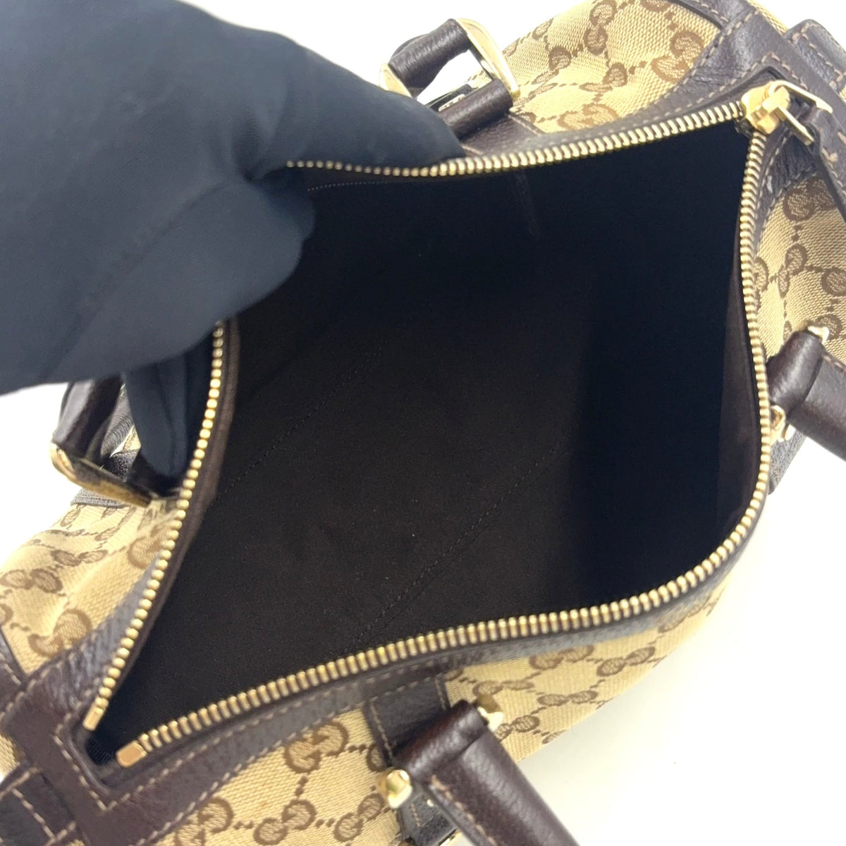 Pre-Owned Abby Handbag Dark brown beige Leather Canvas Gold 130942 GUCCI