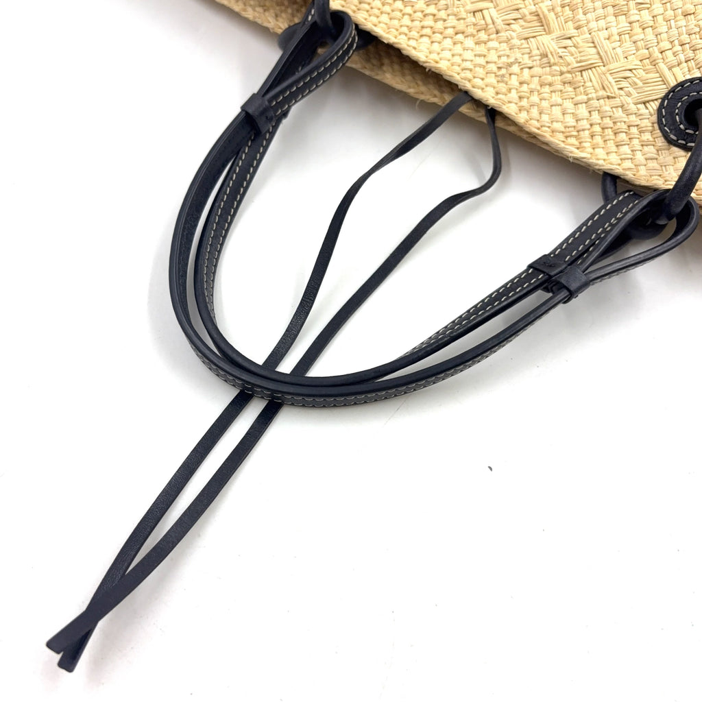 Pre-Owned anagram Medium basket tote bag black beige Leather Raffia LOEWE