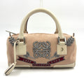 Pre-Owned Amazona Embroidered Handbag white Light pink Leather Suede Silver LOEWE