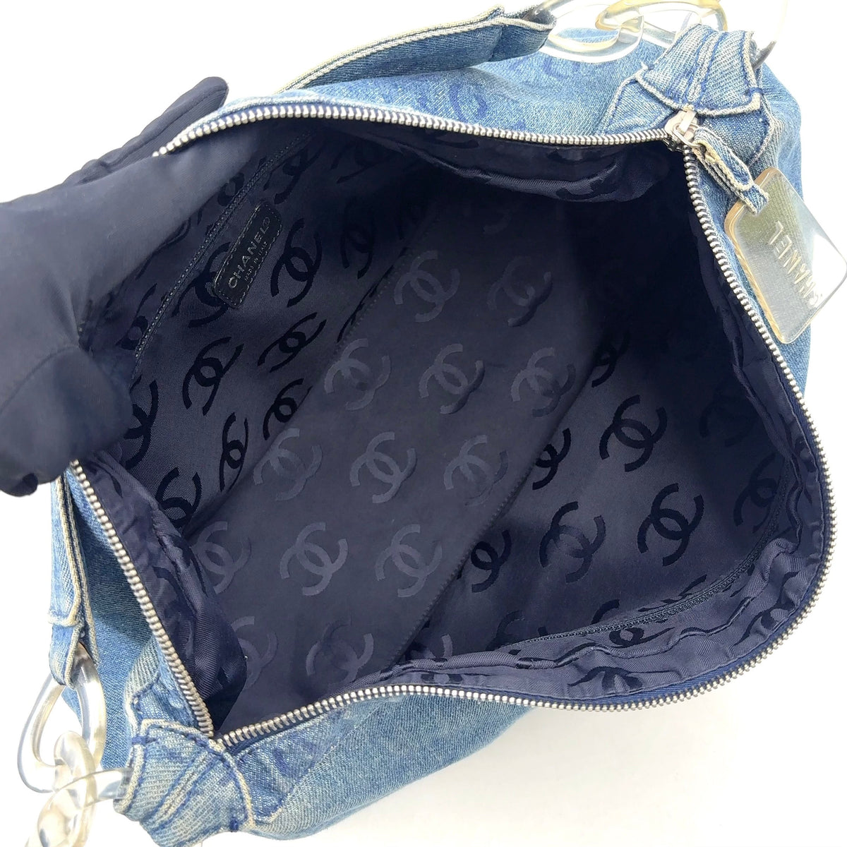 Pre-Owned coco mark Serial number starting with 7 one shoulder bag blue Denim Plastic Silver CHANEL