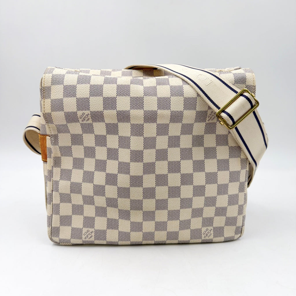 Pre-Owned Naviglio Damier Azur Shoulder bag beige white Leather PVC Gold N51189 LOUIS VUITTON