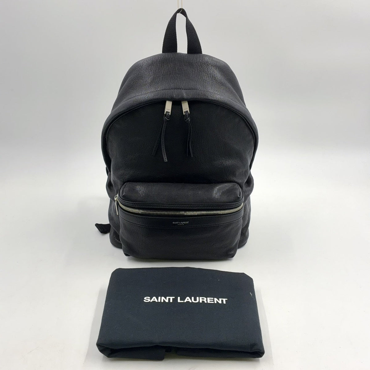 Pre-Owned city Leather Backpack black Leather Silver SAINT LAURENT PARIS