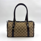 Pre-Owned Abby Handbag Dark brown beige Leather Canvas Gold 130942 GUCCI