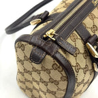 Pre-Owned Abby Handbag Dark brown beige Leather Canvas Gold 130942 GUCCI