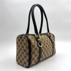 Pre-Owned Abby Handbag Dark brown beige Leather Canvas Gold 130942 GUCCI