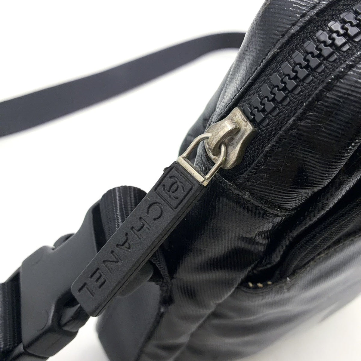 Pre-Owned coco mark Serial number starting with 11 Shoulder bag black Coated canvas Nylon Silver  CHANEL