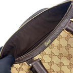 Pre-Owned Abby Handbag Dark brown beige Leather Canvas Gold 130942 GUCCI