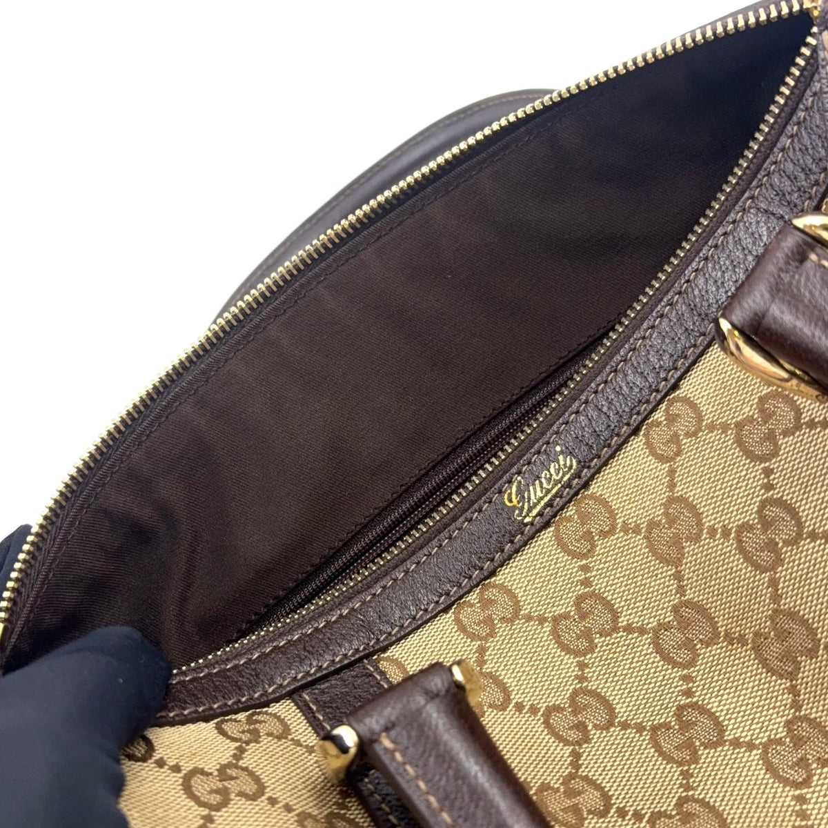 Pre-Owned Abby Handbag Dark brown beige Leather Canvas Gold 130942 GUCCI
