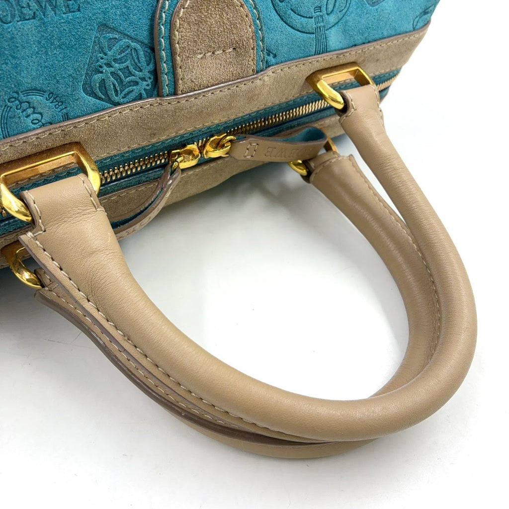 Pre-Owned 160th anniversary logo badge Suede Handbag blue Leather Suede Gold LOEWE