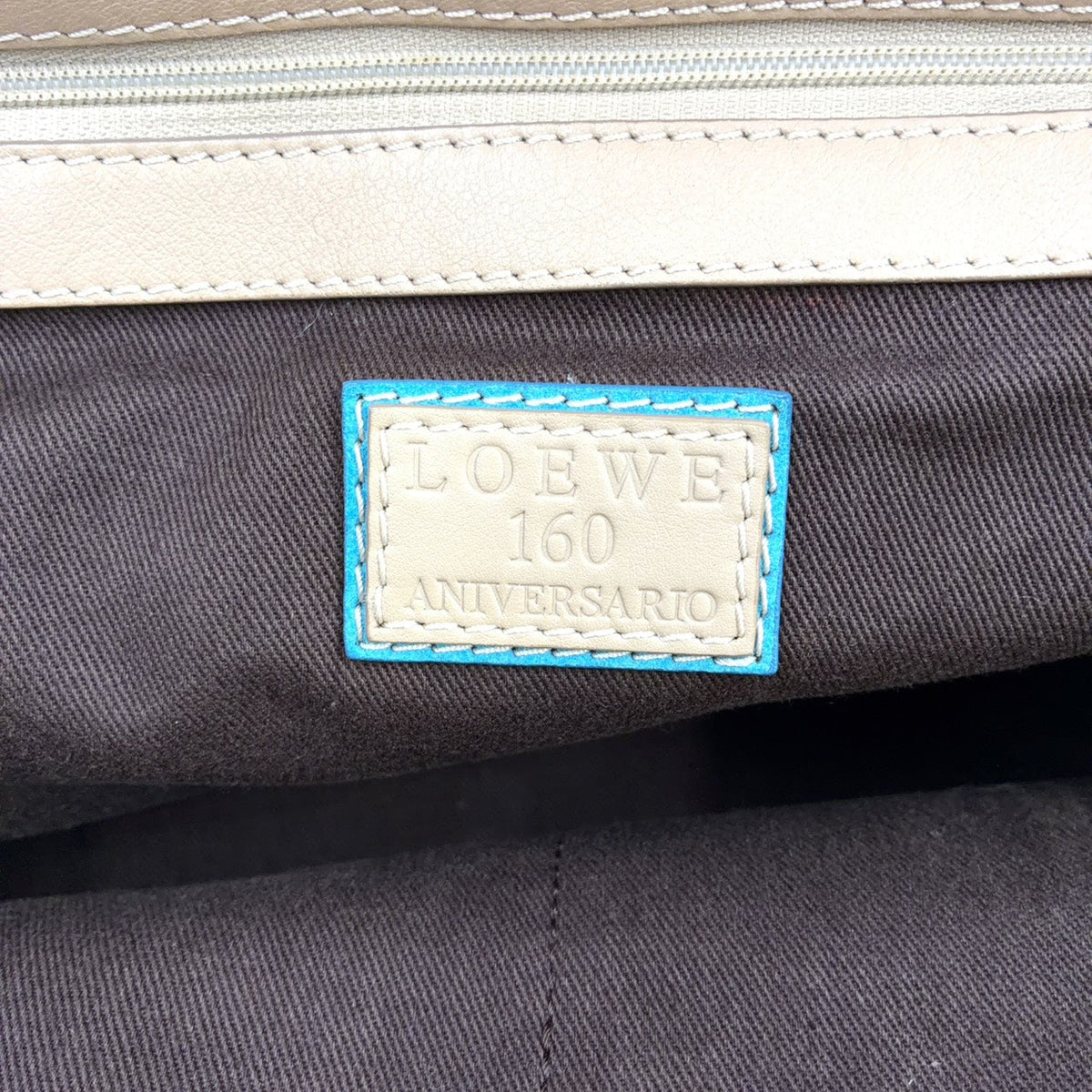 Pre-Owned 160th anniversary logo badge Suede Handbag blue Leather Suede Gold LOEWE