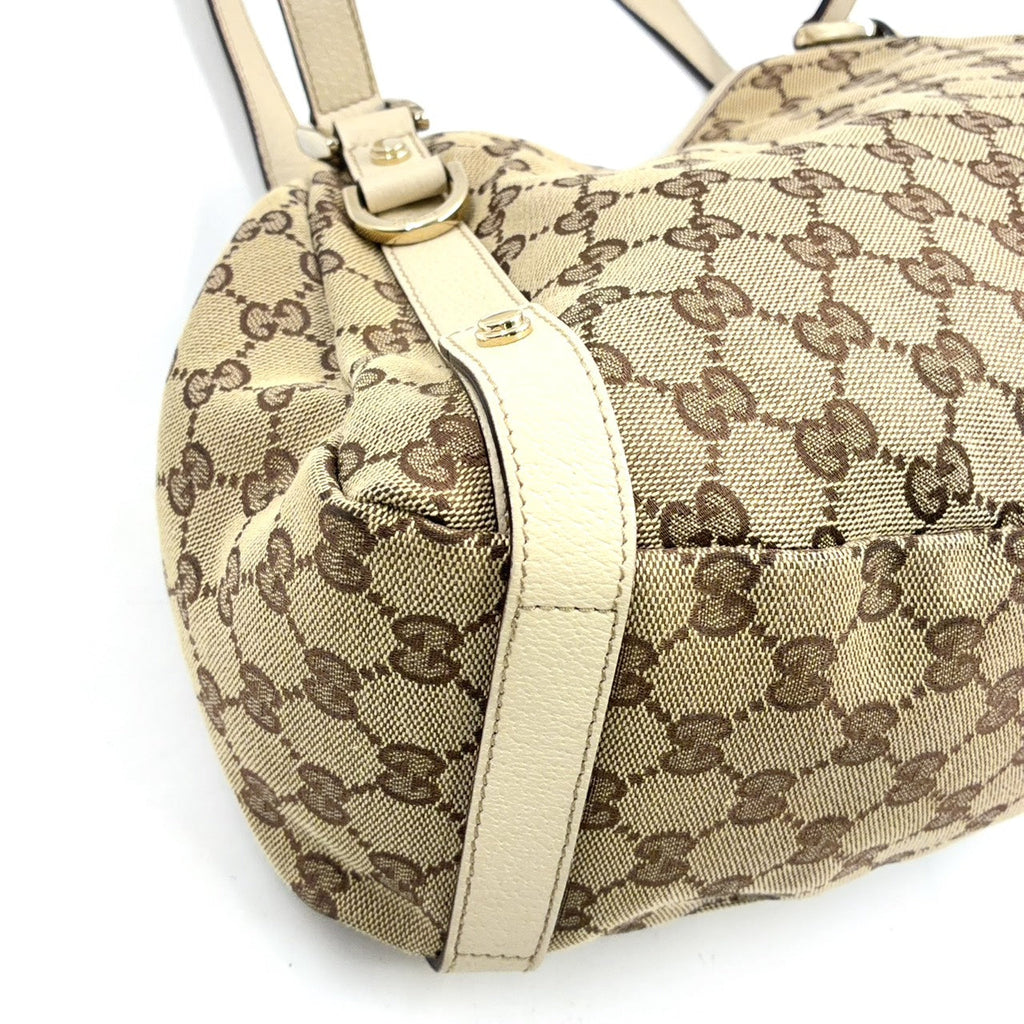 Pre-Owned Abby tote bag Shoulder bag beige Leather Canvas Silver 130736 GUCCI