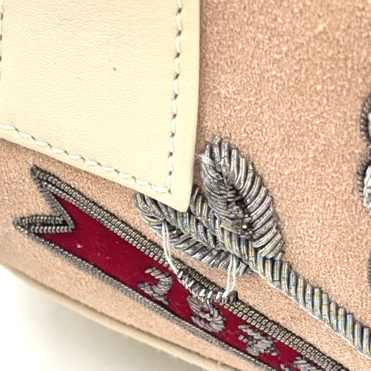 Pre-Owned Amazona Embroidered Handbag white Light pink Leather Suede Silver LOEWE