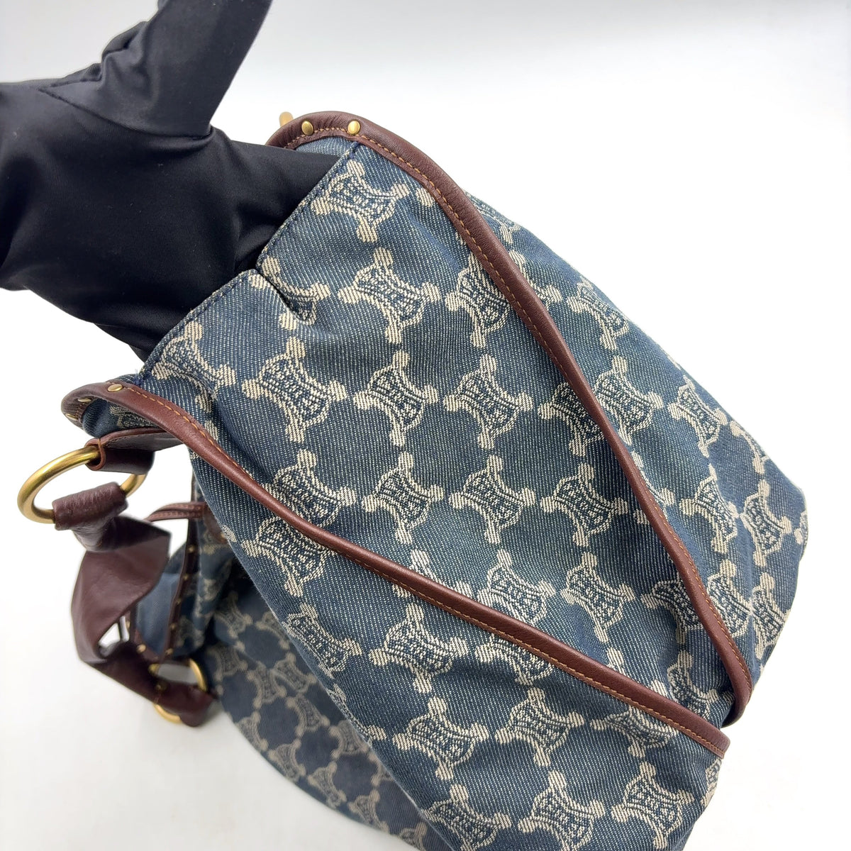 Pre-Owned bitter sweet Handbag Brown blue Leather Denim Gold CELINE
