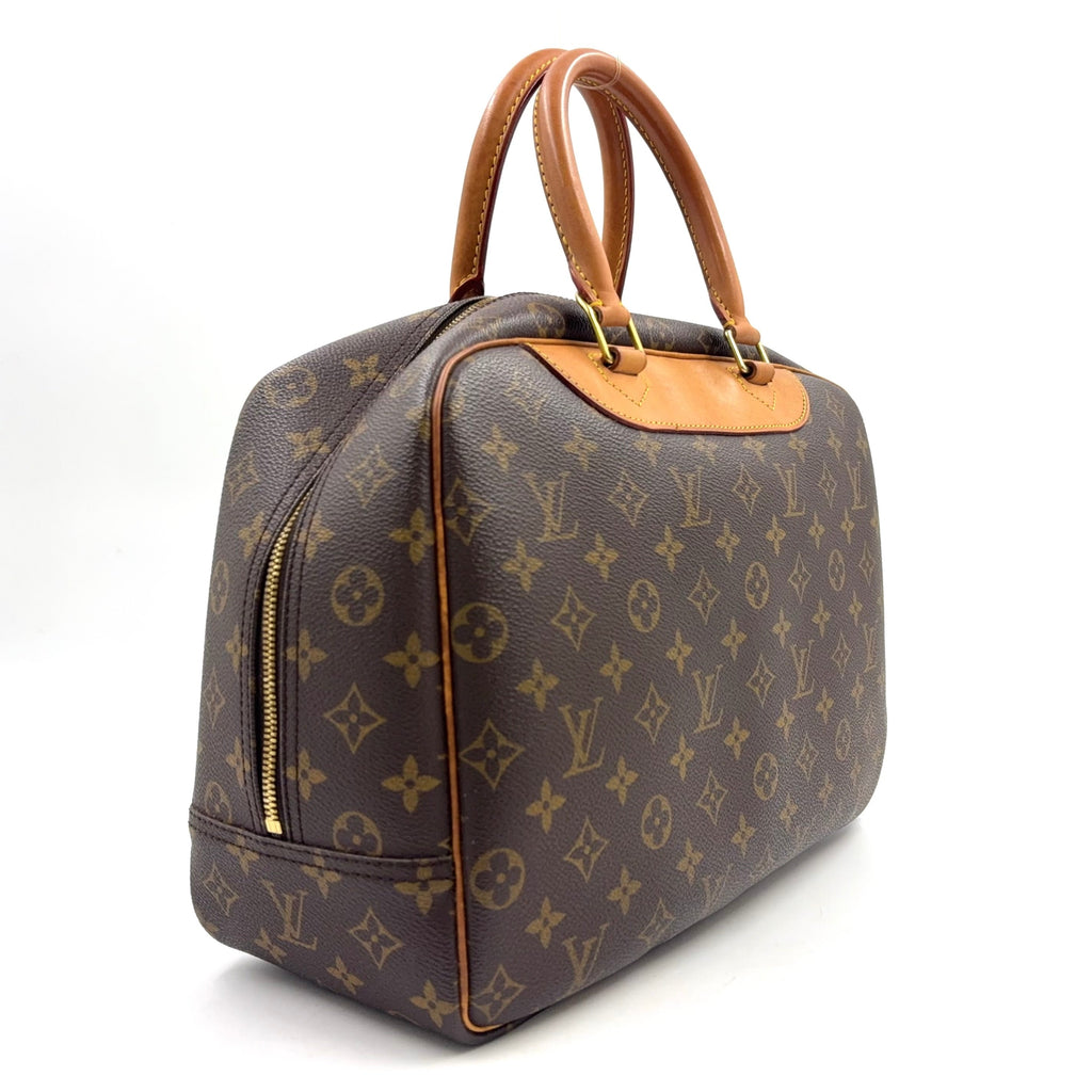 Pre-Owned Deauville Bowling Vanity monogram Handbag Brown light brown Leather PVC Gold M47270 LOUIS VUITTON