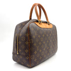 Pre-Owned Deauville Bowling Vanity monogram Handbag Brown light brown Leather PVC Gold M47270 LOUIS VUITTON
