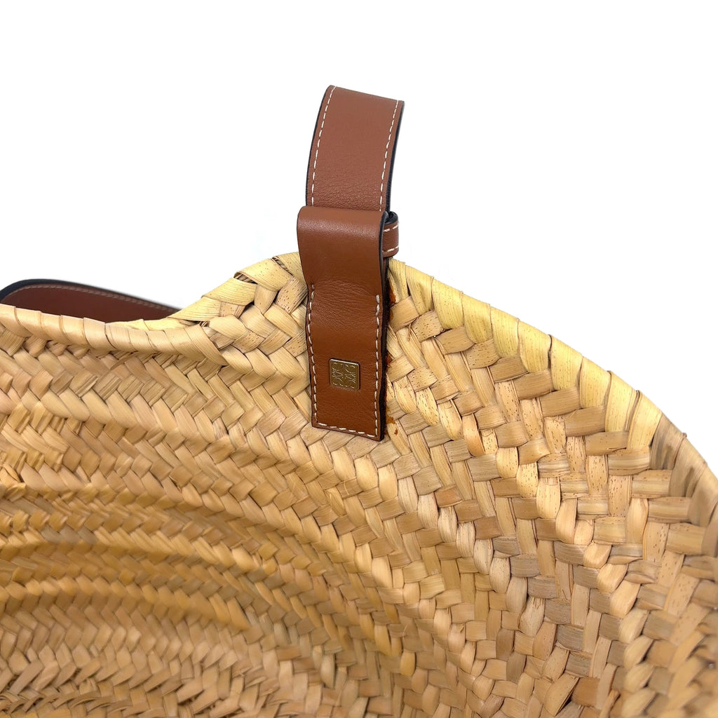 Pre-Owned anagram Bucket Handbag tote bag Brown beige Leather Raffia Silver LOEWE