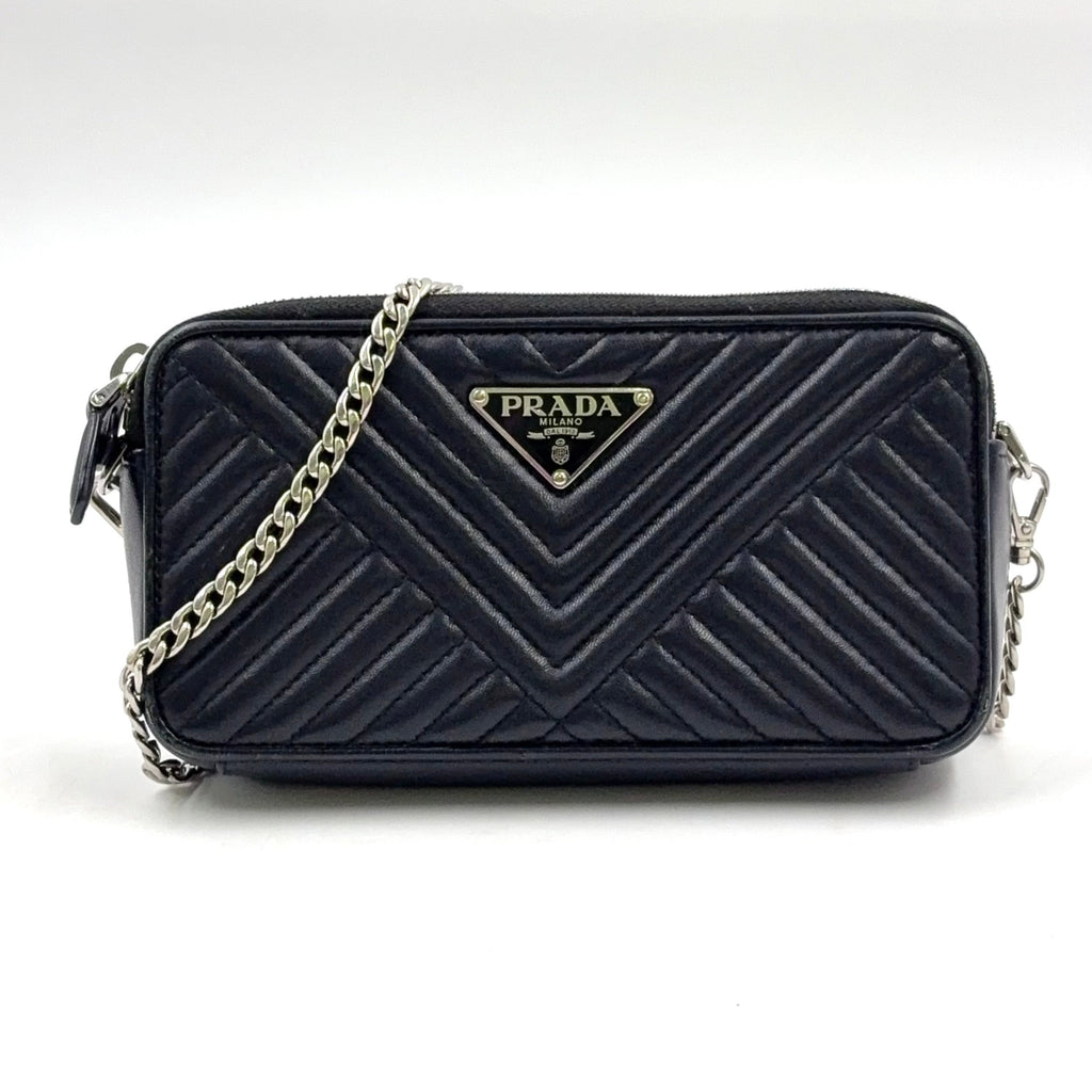 Pre-Owned diagram NAPPA IMPUNTURE chain shoulder bag black Leather Silver 1DH010 PRADA