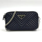 Pre-Owned diagram NAPPA IMPUNTURE chain shoulder bag black Leather Silver 1DH010 PRADA