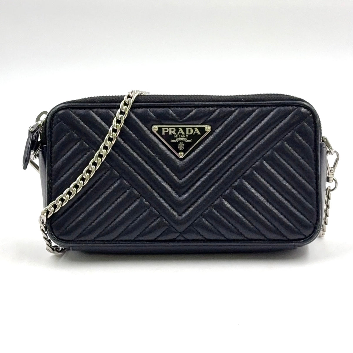 Pre-Owned diagram NAPPA IMPUNTURE chain shoulder bag black Leather Silver 1DH010 PRADA