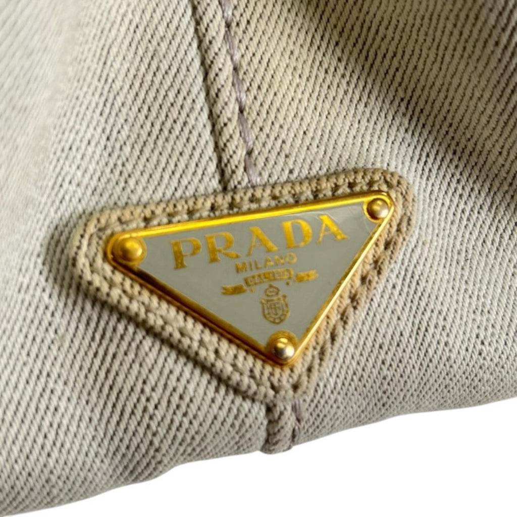 Pre-Owned CANAPA Kanapa tote bag white Denim Gold 1BG642 PRADA
