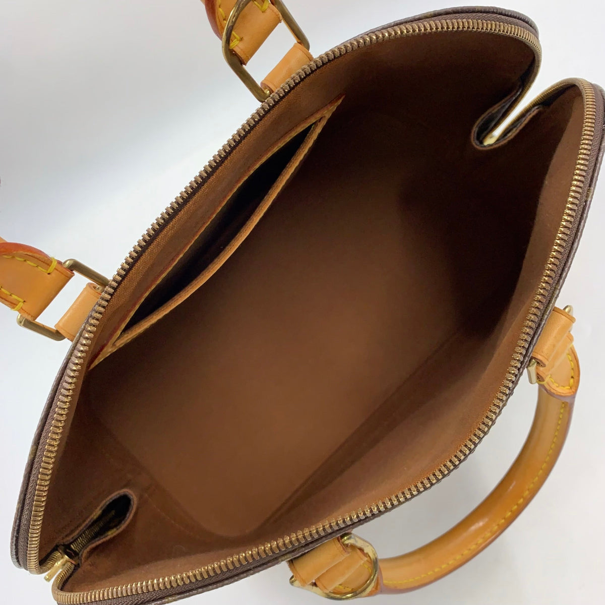 Pre-Owned Alma PM monogram Handbag Brown light brown Leather PVC Gold M51130 LOUIS VUITTON