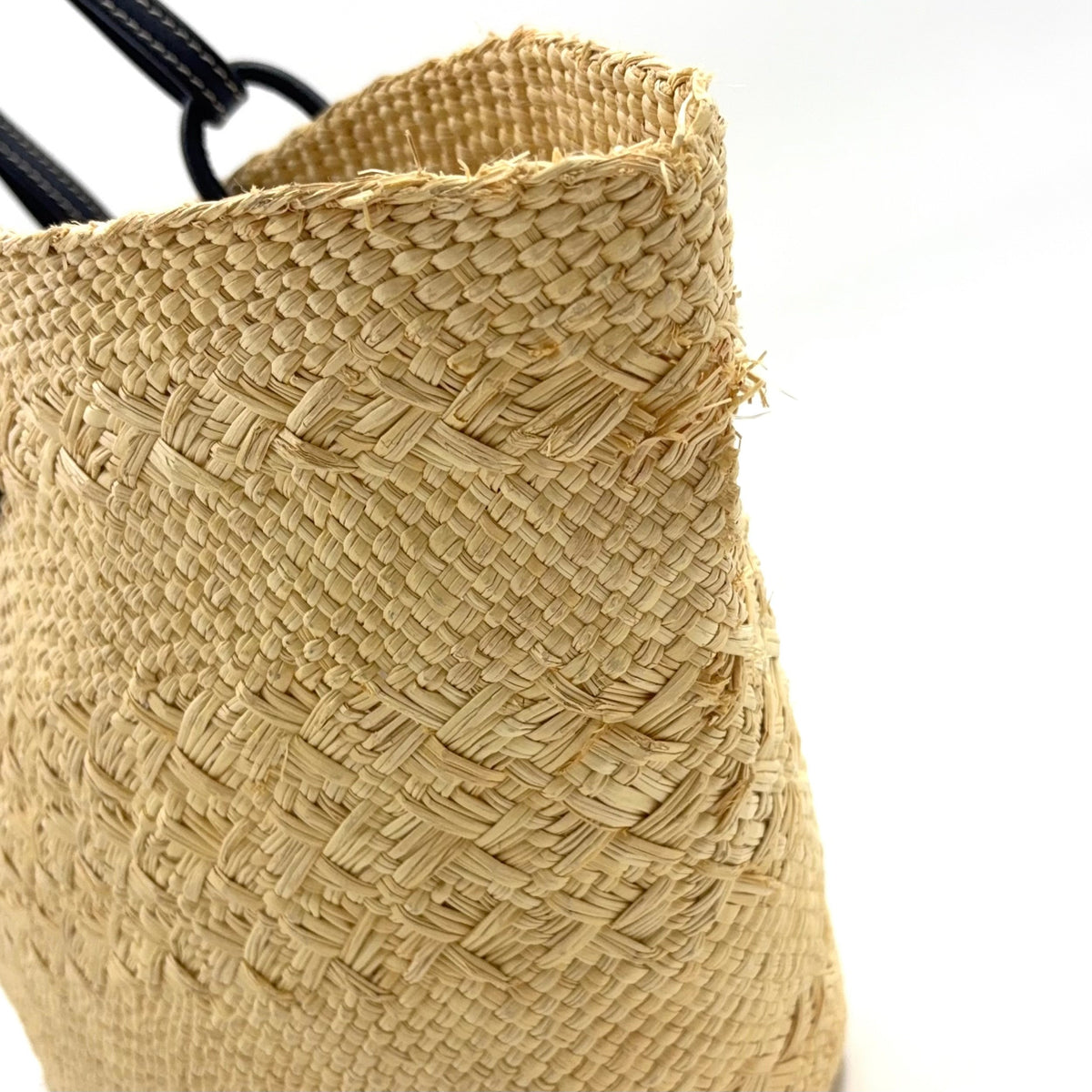 Pre-Owned anagram Medium basket tote bag black beige Leather Raffia LOEWE