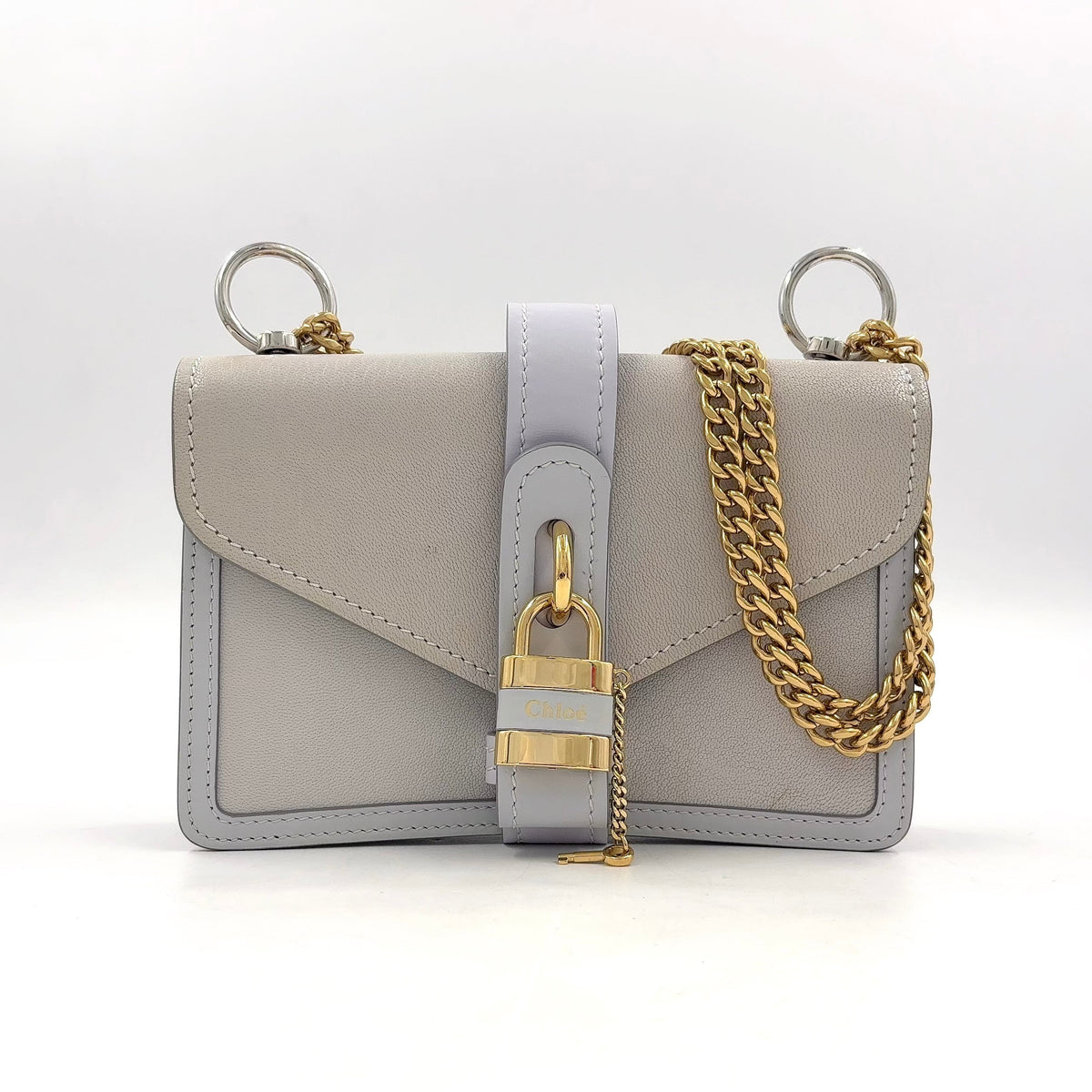 Pre-Owned Abby mini chain Shoulder bag Light gray Calfskin Gold Chloe