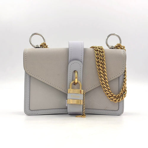 Pre-Owned Abby mini chain Shoulder bag Light gray Calfskin Gold Chloe
