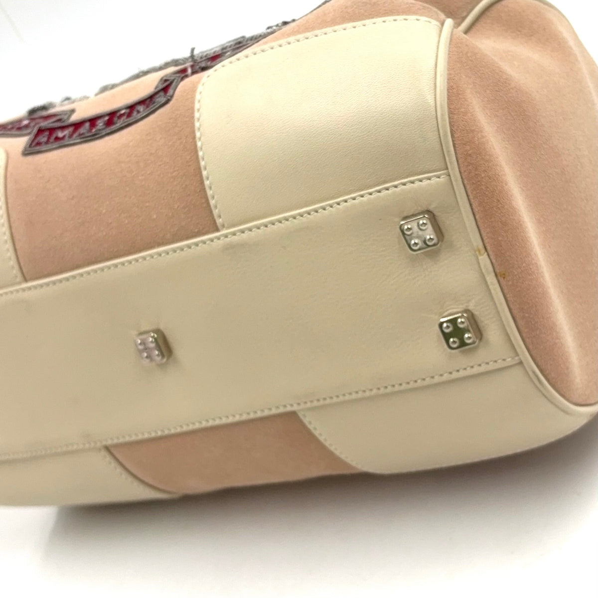 Pre-Owned Amazona Embroidered Handbag white Light pink Leather Suede Silver LOEWE
