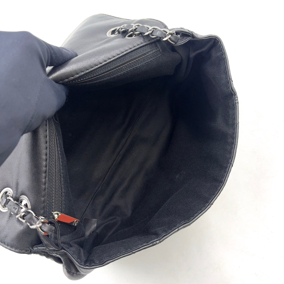 Pre-Owned diamond stitch 14-series serial number chain shoulder bag black lambskin Silver CHANEL