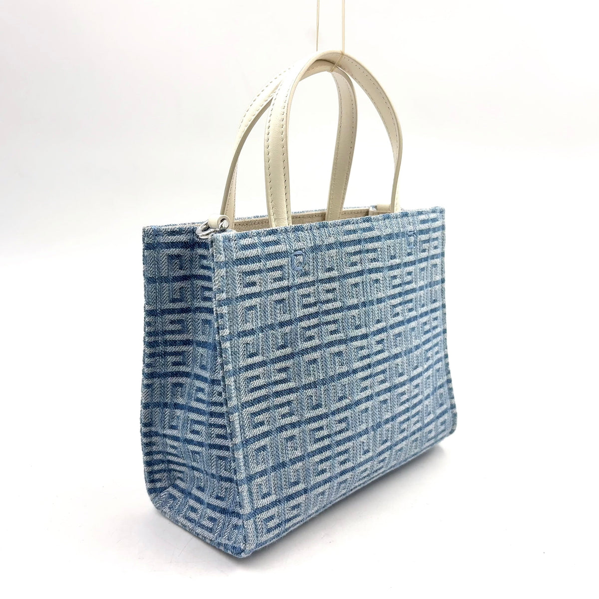 Pre-Owned G Tote mini 2-Way Handbag white Light blue Canvas Calfskin Silver GIVENCHY