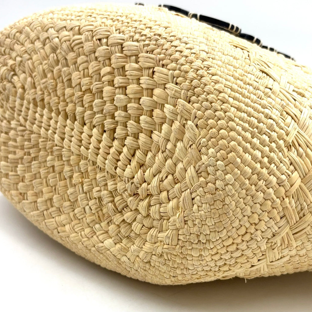 Pre-Owned anagram Medium basket tote bag black beige Leather Raffia LOEWE