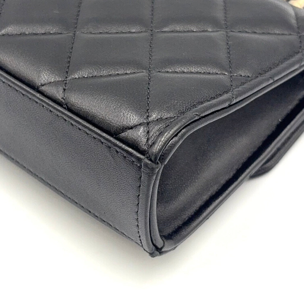 Pre-Owned matelasse top handle Serial number starting with 31 chain shoulder bag black lambskin Gold AP2682 CHANEL