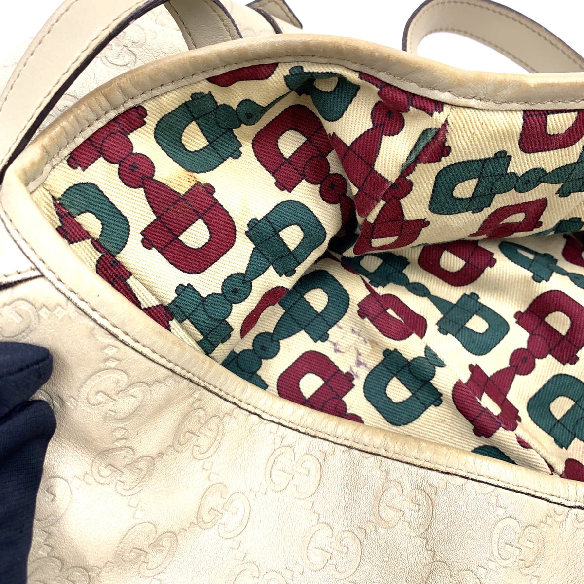 Pre-Owned Abby Handbag ivory Leather Gold 130736 GUCCI
