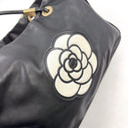 Pre-Owned camellia logo Serial number starting with 7 tote bag black lambskin Gold CHANEL