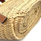 Pre-Owned basket bag Small Handbag Brown light beige Leather Raffia Silver LOEWE